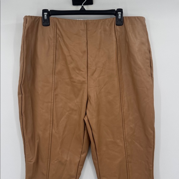 Tinseltown Plus Size Tan Faux Leather Slit Cuff Flare Leg Pants Size 1X - Picture 3 of 14